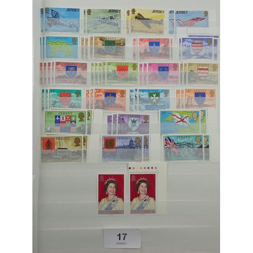 17 - Channel Islands: Large accumulation of QEII mint & used Jersey stamps, mostly decimal, in 4 stock-bo... 