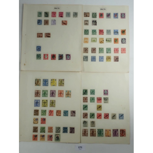 171 - Malta: QV to KGV mint & used defin on 4 album pages. Watermark varieties & overprints incl war tax a... 