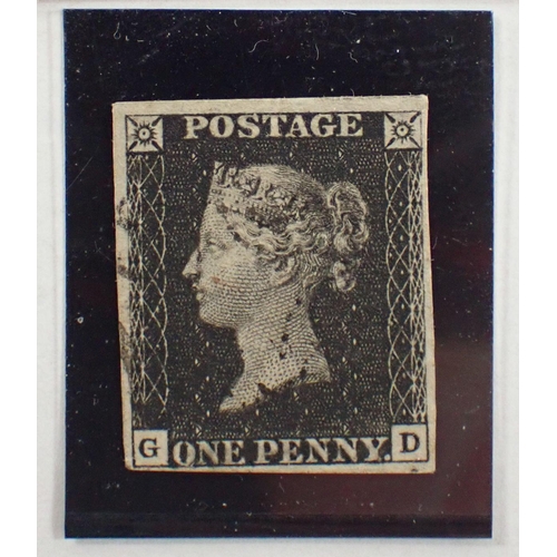 193 - GB: QV 1840 1d Penny Black, Plate 9 GD, used, black MC, 4 clear to large margins.