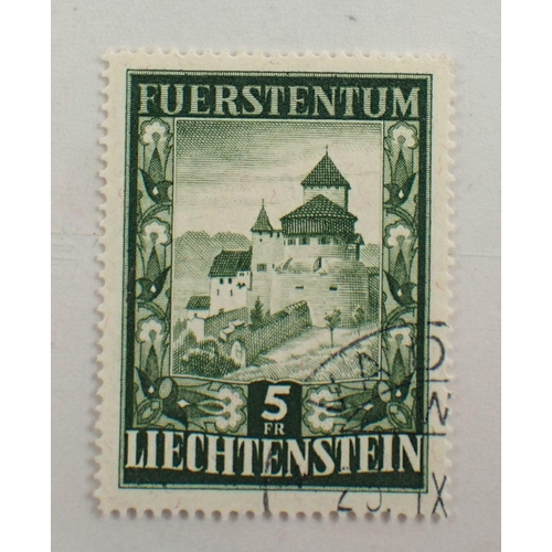 199 - Liechtenstein: Scarce used 1951 defin 5Fr Green (Vaduz Castle), SG 304. Cat £325.