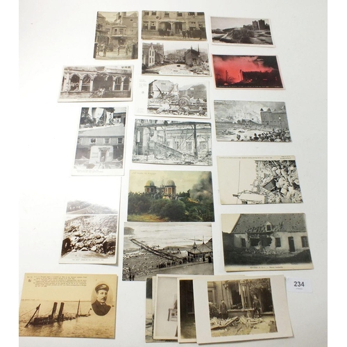 234 - Postcards - Disasters - Lowestoft 1916 Bombardments RP's, Holmfirth 1944 flood damage RP, Louth Eve ... 