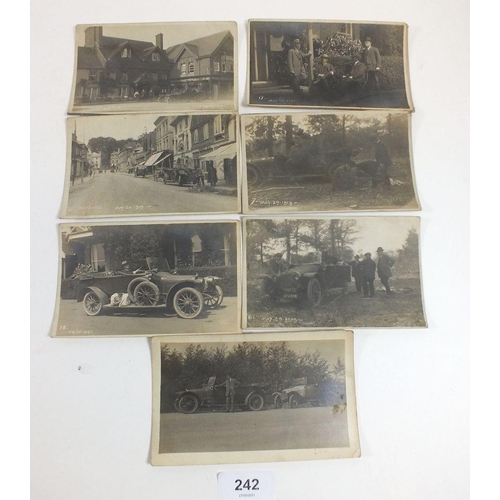 242 - Postcards - motoring RP's of vintage car at Brickwood and Co shop, Rowlands Castle, Hants, May 1919 ... 