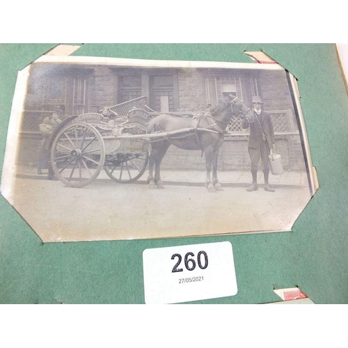 260 - Postcards - in album including RP's of horse/cart and milkman G Jukes Dairy Abertillery, RP Harding'... 