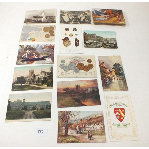 270 - Postcards - Assortment including coin cards, oilettes, caperons parrot adverts, decorated trams (Bir... 