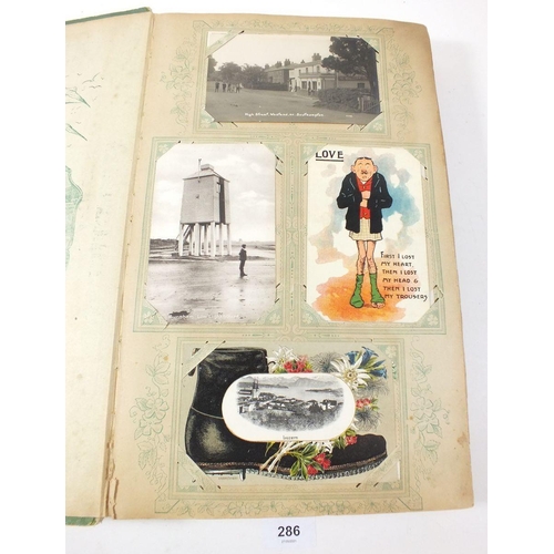 286 - Postcards - album with topographical celebs/beauties, comic etc. artists include Jotter, Gilson etc.... 