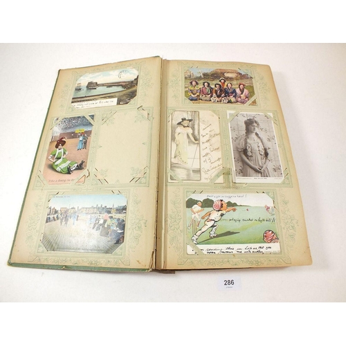 286 - Postcards - album with topographical celebs/beauties, comic etc. artists include Jotter, Gilson etc.... 