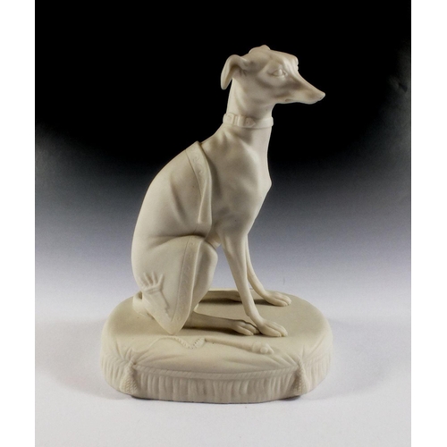 375 - A 19thC Parian greyhound seated, 19cm tall