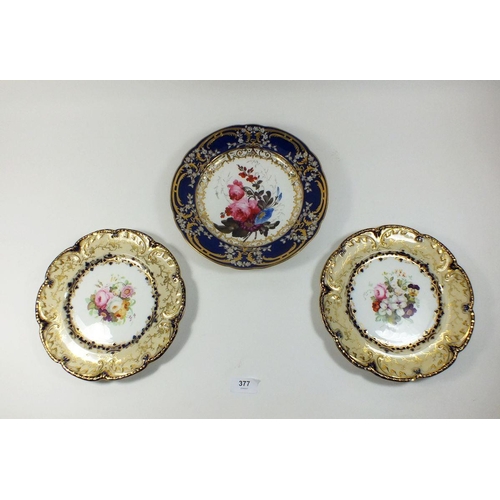 377 - A pair 19th century of Coalport cabinet plates painted with sprays and one other similar Coalport pl... 