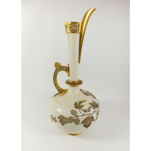 382 - A Worcester large cream blush ewer gilt painted hops, shape No 783, 44cm