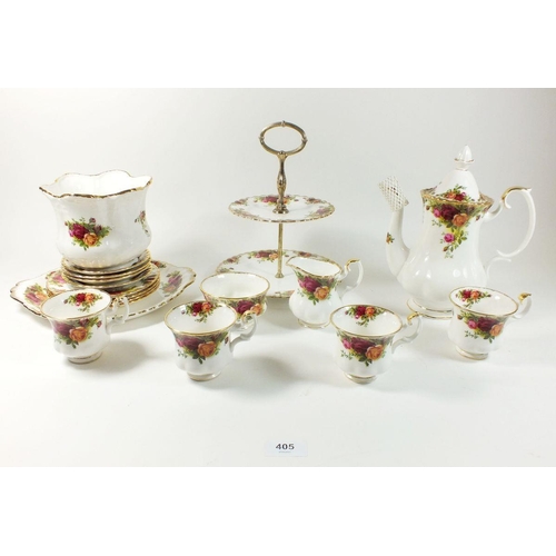 405 - A Royal Albert Country Roses part coffee set, consisting coffee pot, four cups and saucers, milk jug... 