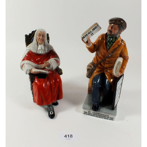 418 - Royal Doulton Figure 'the Judge' HN 2433 together with the 'Newsvendor' HN 2891