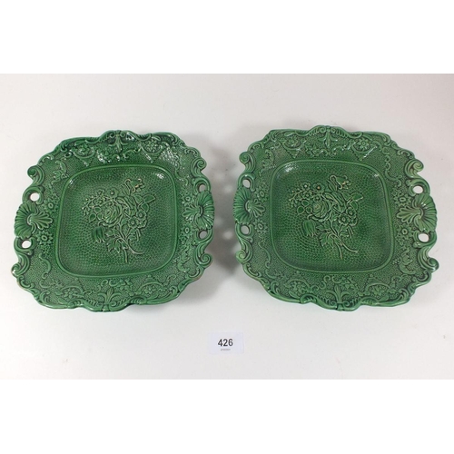 426 - A pair of late 19thC green Majolica plates