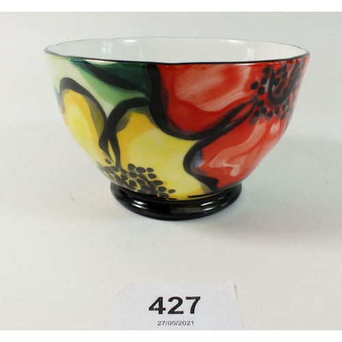 427 - A floral painted porcelain sugar bowl by Annie Doherty, retailed by Liberty