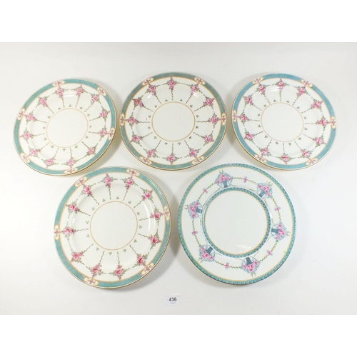 436 - A set of four Minton dinner plates in the Persian Rose pattern, together with one similar