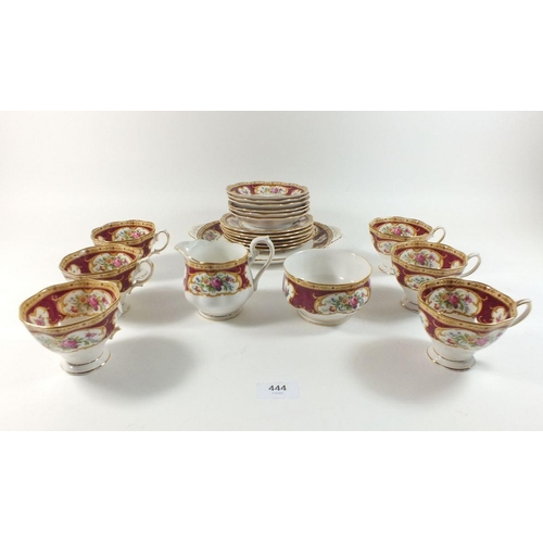 444 - A Royal Albert Lady Hamilton tea service comprising: six cups and saucers, milk, sugar, six tea plat... 