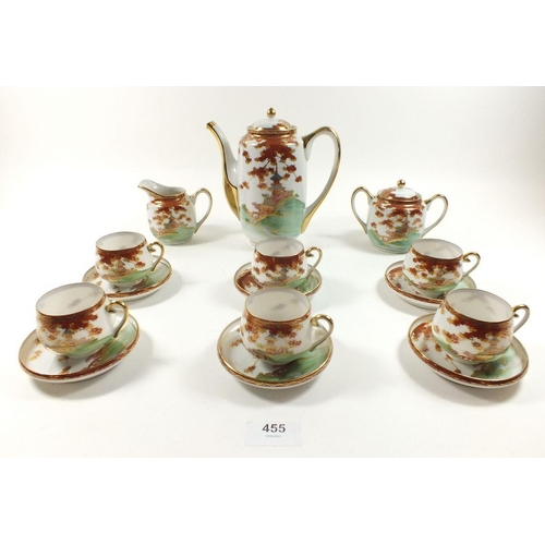 455 - A Japanese eggshell tea service comprising: six cups and saucers, teapot, milk and sugar - all boxed