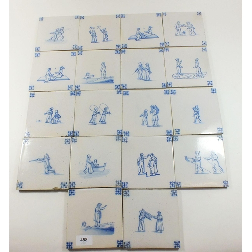 458 - A selection of Dutch Delft tiles, 18 in total, 13cm square