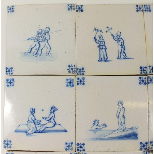 458 - A selection of Dutch Delft tiles, 18 in total, 13cm square