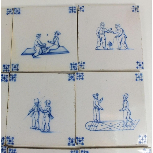 458 - A selection of Dutch Delft tiles, 18 in total, 13cm square