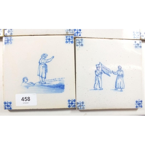 458 - A selection of Dutch Delft tiles, 18 in total, 13cm square