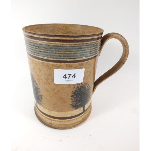 474 - An early 19th century Mocha Ware tankard - a/f