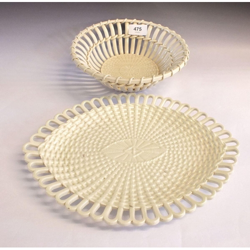 475 - A 19th century Wedgwood creamware basket and an oval creamware plate, plate 23cm wide