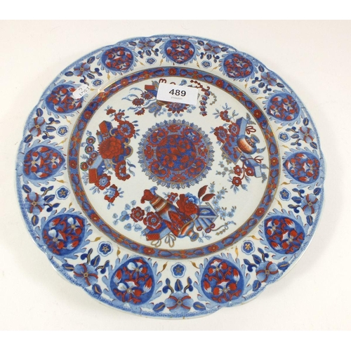 489 - A Spode blue and red plate with oriental motifs