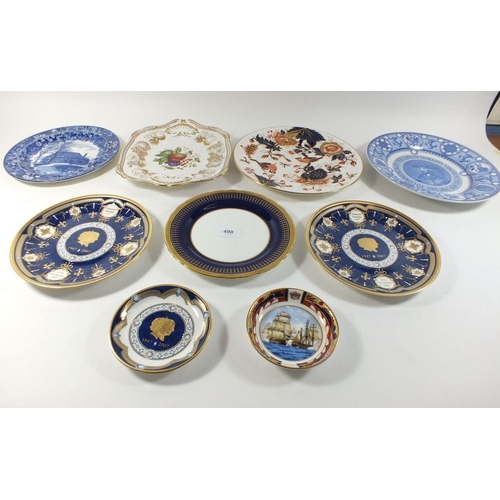 490 - A collection of decorative plates and commemorative items including Spode and Royal Worcester