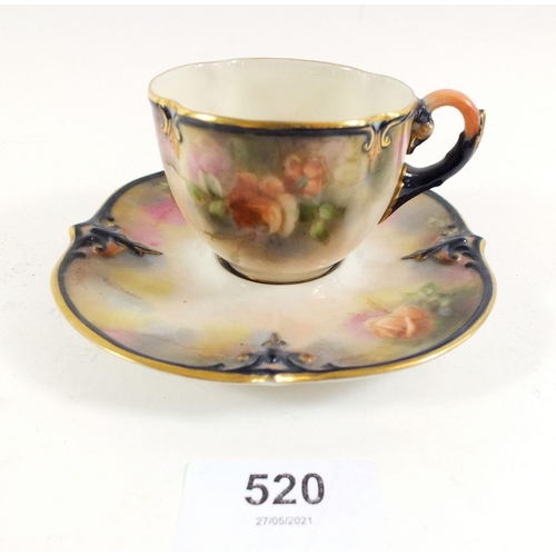 520 - A Hadleys Worcester porcelain tea cup and saucer decorated roses