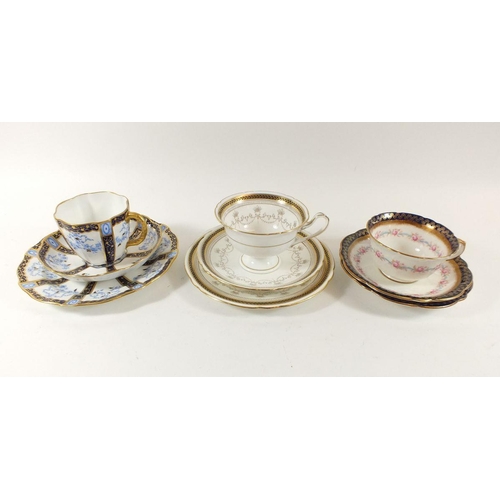 527 - Three porcelain cabinet trios to include Aynsley, Royal Crown Derby and Shelley (Aynsley with two sa... 