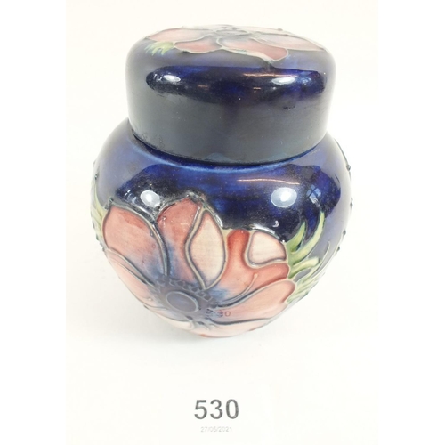 530 - A Moorcroft Blue Anenome ginger jar, 11cm (some restoration to lid)