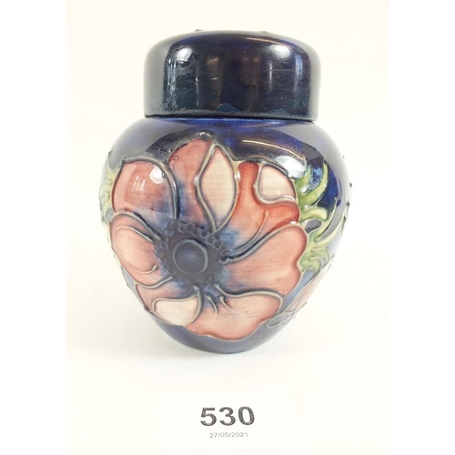 530 - A Moorcroft Blue Anenome ginger jar, 11cm (some restoration to lid)