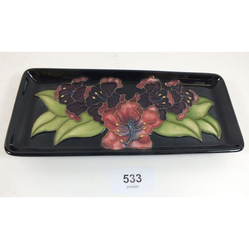 533 - A Moorcroft Blue Hibiscus pen tray, 20cm wide