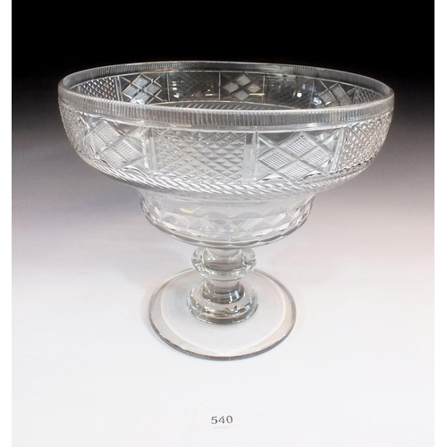 540 - A large Victorian cut glass centre piece bowl on pedestal foot, 23cm tall