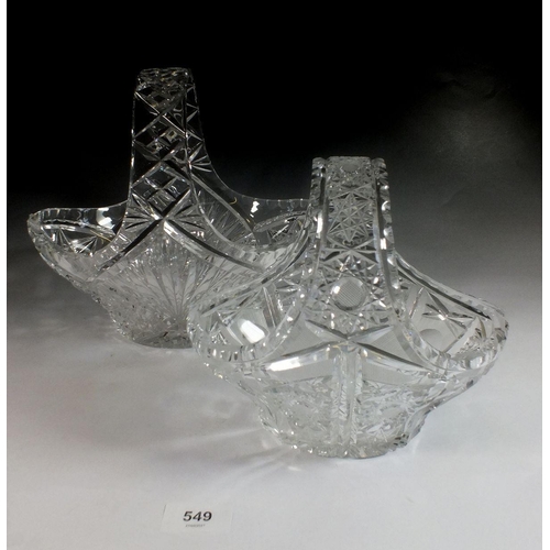 549 - Two cut glass baskets - the largest 24cm high