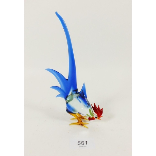 561 - A small Venetian Murano glass cockerel figurine, 18.5cm