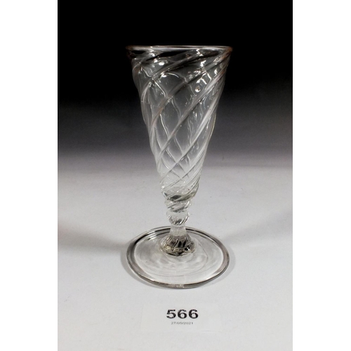 566 - A Georgian wrythen bowl wine glass, c1780 - 13cm