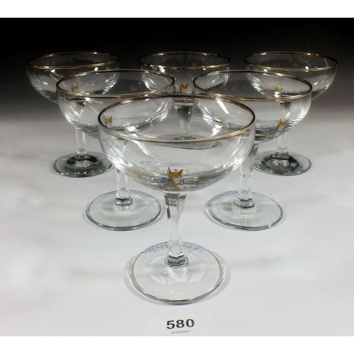 580 - A set of six Babycham glasses