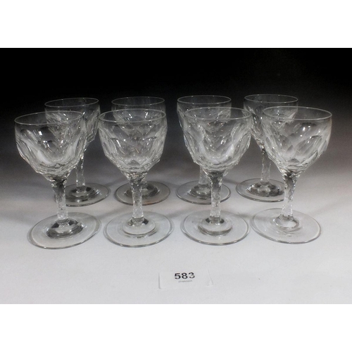 583 - A set of eight early 20thC facet cut port glasses