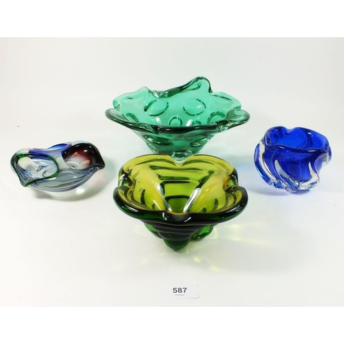 587 - Four mid century glass bowls, either Murano or Czech