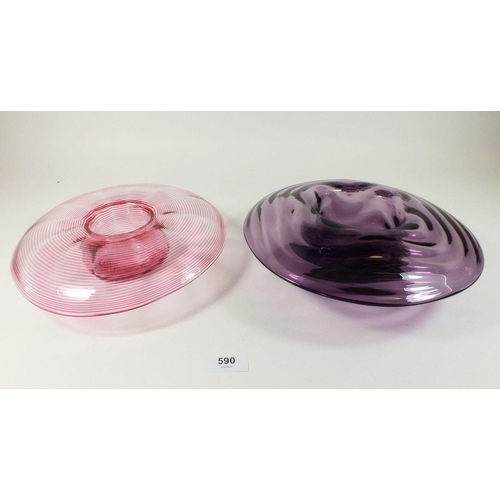 590 - Two vintage glass mushroom bowls, probably Whitefriars, 26cm diameter