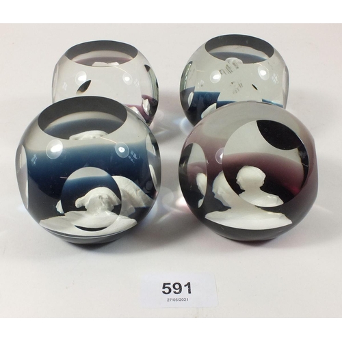 591 - Four Caithness limited edition glass Sulphide paperweights to include Christmas Rose, Queen Elizabet... 