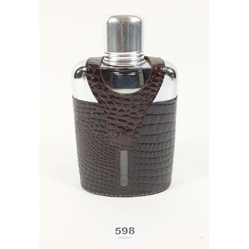 598 - A leather and chrome huntsman spirit flask