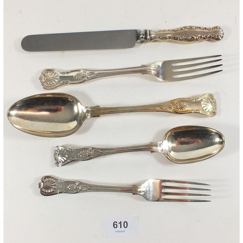 610 - A matched silver plated Kings pattern cutlery set including Mappin & Webb plus other items