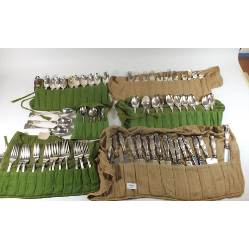 610 - A matched silver plated Kings pattern cutlery set including Mappin & Webb plus other items