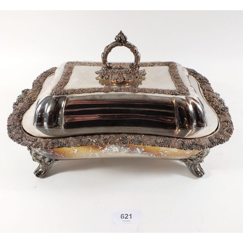 621 - An early to mid 19thC silver plated entree dish, 35cm wide