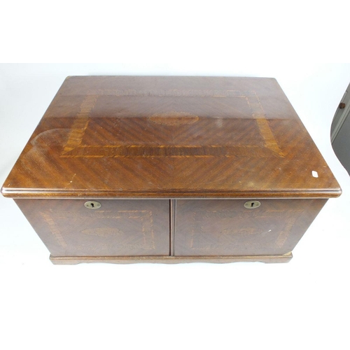 624 - A large mahoany cutlery box with rosewood banding and three tier fitted interior 45x61x31