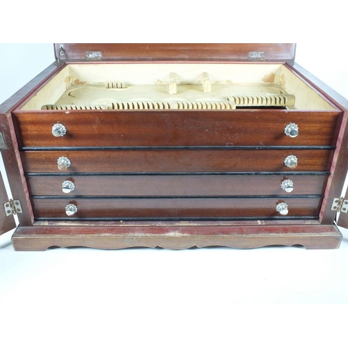 624 - A large mahoany cutlery box with rosewood banding and three tier fitted interior 45x61x31