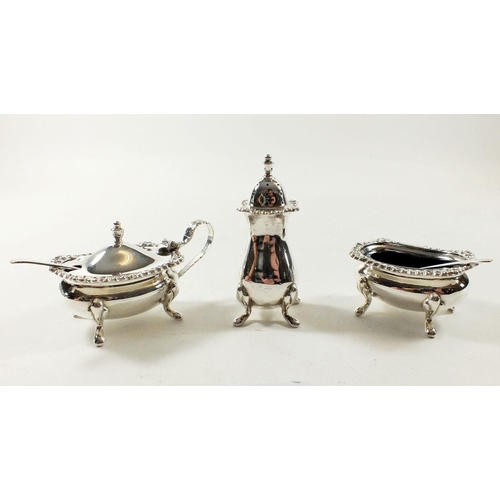 635 - A three piece condiment set with spoons Sheffield 1968 by Mappin & Webb, 142g