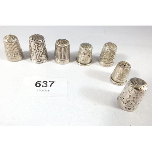 637 - A group of seven silver thimbles